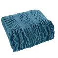 Koc akrylowy 130x170 cm granatowy miękki w dotyku z drobnym ażurowym wzorem i frędzlami AKRYL 1 Eurofirany Premium