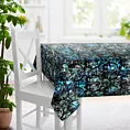 Obrus szyty czarno turkusowy z grubej welwetowej tkaniny w duży ornamentowy wzór