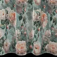 Zasłona miętowa w różowe róże z efektem akwareli z etaminy 140x250 cm przelotka INKA