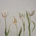 Obrus jasnopopielato, kremowy 140x180 cm gobelinowy z motywem tulipanów