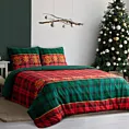 Pościel świąteczna 160x200 cm bawełna ranforce, kolor czerwony, zielony z nadrukiem kraty GLORY