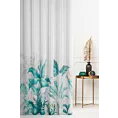 Firana szyta na taśmie 5 cm kremowo zielona z tkaniny typu ETAMINA z botanicznym nadrukiem na dole tkaniny, wykończona obciążnikiem