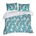 Pościel 220x200 cm z mikrowłókna kolor turkusowy, biały z nadrukiem egzotycznych liści PALMS Design 91