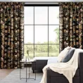 Zasłona welwetowa czarno, złocista z nadrukiem liści 140x270cm taśma - MAROKO