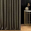 Zasłona szyta na flexach czarno złota z szenilowej tkaniny w drobny geometryczny wzór przetykany błyszczącą nicią