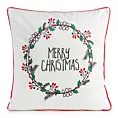 Poszewka na poduszkę 45x45 cm welwetowa, kremowo czerwona świąteczna zdobiona nadrukiem ostrokrzewu TORI