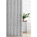 Firana szyta na taśmie 5 cm srebrna z miękkiej tkaniny o delikatnym połysku z nowoczesnym wzorem burnout, wykończona obciążnikiem