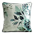 Poszewka na poduszkę 45x45 cm welwetowa beżowo, ciemnoturkusowa z roślinnym nadrukiem VELVET 205