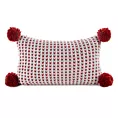 Poszewka na poduszkę 30x50 cm o plecionej strukturze biało czerwona z pomponami