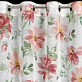 Zasłona biało, ciemnoróżowa zdobiona nadrukiem kwiatów 140x250 cm przelotka - DEBI