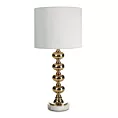 Lampa stołowa do salonu biało, złota DAISY na podstawie z marmuru i metalu z abażurem z matowej tkaniny