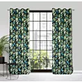 Zasłona czarno, zielona zaciemniająca w kwiaty 140x250 cm przelotka - LONI