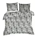 Pościel świąteczna 160x200 cm z bawełny flanelowej, kolor stalowy, biały z nadrukiem drobnych choinek LENON