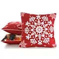 Poszewka na poduszkę 45x45 cm welwetowa, czerwono biała zdobiona uroczym motywem świątecznym