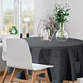 Obrus okragły czarny średnica 180 cm o strukturze płótna STELLA 1 z dodatkiem srebrnej nici