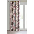 Zasłona pudrowo różowa z motywem liści monstery 140x250 cm przelotka - KORFU