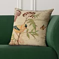Poszewka na poduszkę 45x45 cm beżowo, jasnozielona żakardowa z motywem ptaszka GOBELIN