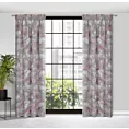 Zasłona srebrna w różowe kwiaty z etaminy 140x300 cm taśma - SHERRY
