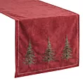 Bieżnik świąteczny na stół 40x183 cm bordowo, zielona zdobiony haftem choinek