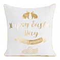 Poszewka na poduszkę 45x45 cm biało, złota z motywem wielkanocnym z ozdobną lamówką WIOSNA 65