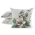 Poszewka na poduszkę 45x45 cm o strukturze lnu z nadrukiem subtelnych kwiatów biało, zielona LEN