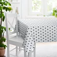 Obrus szyty biało czarny z miękkiej tkaniny z nadrukiem w kropki