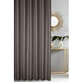 Zasłona szyta na taśmie 5 cm jasnobrązowa z gładkiej tkaniny zaciemniającej typu dimout wykończona obciążnikiem