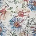Bieżnik na stół biało, niebieski 40x140 cm z tkaniny strukturalnej FLORE 7 nadrukiem barwnych kwiatów