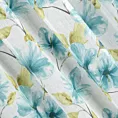 Dekoracja okienna biało, niebieska z lekkiej etaminy z nadrukiem kwiatów, półtransparentna 140x250 cm przelotka SOFIA