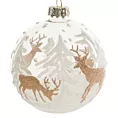 Bombka szklana ręcznie zdobiona brokatowym wzorem z reniferami