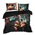Pościel 220x200 cm z makosatyny bawełnianej kolor czarny, turkusowy z wzorem roślinnym EVA 16 Eva Minge