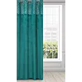 Zasłona turkusowo, srebrna z ozdobnym pasem z geometrycznym nadrukiem w górnej części z welwetu 140x250 cm przelotka - HAZEL
