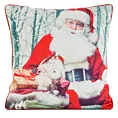 Poszewka na poduszkę 45x45 cm welwetowa, czerwono biała zdobiona uroczym motywem świątecznym