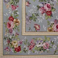 Obrus popielato, czerwony 100x100 cm gobelinowy zdobiony motywem kwiatów