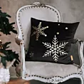 Poszewka na poduszkę świąteczna 45x45 cm welwetowa czarna zdobiona świątecznym nadrukiem szampańskich śnieżynek