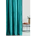 Zasłona szyta na taśmie 5 cm ciemnoturkusowa z tkaniny welwetowej w pionowe prążki, wykończona obciążnikiem