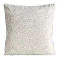 Poszewka na poduszkę 50x50 cm bawełniana z dodatkiem lnu beżowo, srebrna zdobiona wzorem ornamentu  LEN