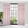 Firana różowa z etaminy zdobiona taśmą dekoracyjną z trójwymiarowymi księżycami 140x250 cm przelotka MOON