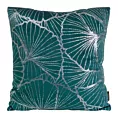 Poszewka na poduszkę 45x45 cm welwetowa ciemnoturkusowa z nadrukiem srebrnych liści miłorzębu BLINK 39