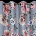 Zasłona szaro, różowa w kwiaty, zaciemniająca 140x250 cm przelotka - GAJA