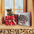 Poszewka na poduszkę 45x45 cm bawełniana, gobelinowa czerwono, naturalna z motywem świątecznym XMAS