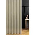 Firana szyta na taśmie 5 cm beżowa z delikatnie połyskującej tkaniny typu PERU z efektem opalizującym, wykończona obciążnikiem