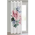 Komplet zasłon 2szt biało, różowy z motywem róż i uroczego koliberka z lekkiej etaminy 140x260 cm przelotka - LIA