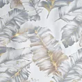Zasłona biało, srebrna zaciemniająca zdobiona nadrukiem liści z szampańskim wykończeniem 140x250 cm przelotki - LAYLA3