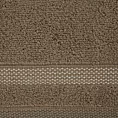 Ręcznik kąpielowy 50x90 cm bawełniany kolor jasnobrązowy zero twist z bordiurą w paski 400 g/m2 RIKI