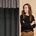 Zasłona czarna z aplikacją z błyszczącego welwetu 140x250 cm przelotka - AGNES - Design 91