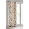 Zasłona welwetowa beżowo, szampańska z błyszczącym nadrukiem palmowych liści 140x250 cm przelotka - GLORIA