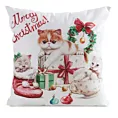 Poszewka na poduszkę świąteczna 45x45 cm biało, czerwona zdobiona nadrukiem uroczego kotka