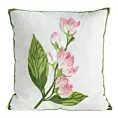Poszewka na poduszkę 45x45 cm biało, zielona zdobiona haftowanym motywem kwiatów WIOSNA 68