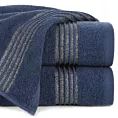 Ręcznik kąpielowy 70x140 cm bawełniany kolor granatowy zdobiony paseczkami przeszywanymi błyszczącą nicią 500 g/m2 LILA